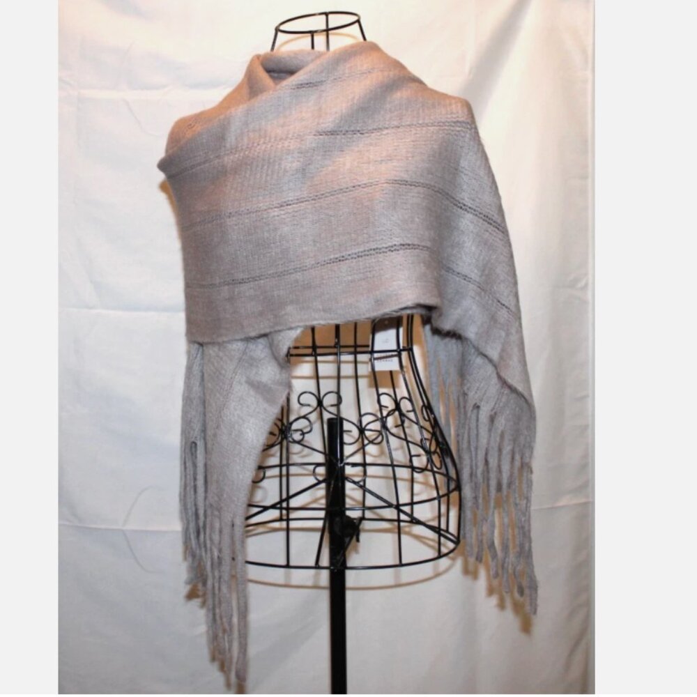 Fringed Gray Wrap Scarf 15x60 Versatile Shawl Classic Style Warmup NWT Pashmina